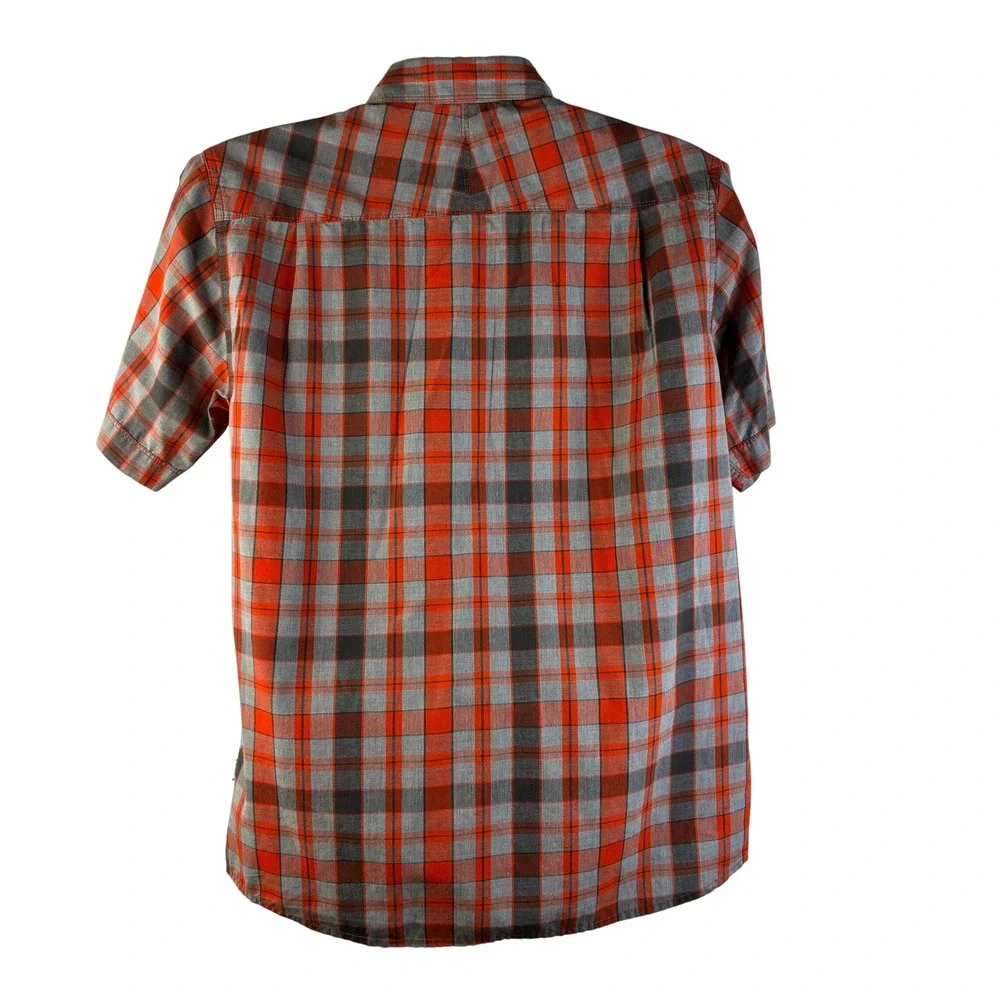 The North Face Men's Small Short Sleeve Plaid‎ Snap Front Western Shirt Orange